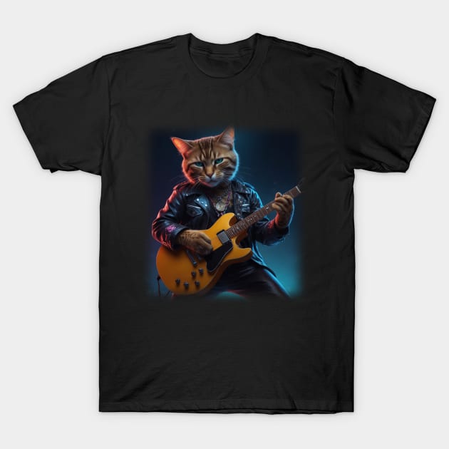 Rockstar Cat Guitar T-Shirt by JWOLF